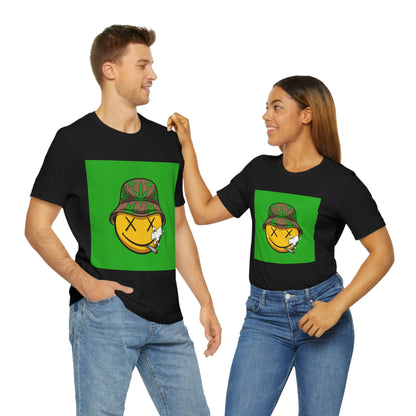 Blazed Happy Face With Hat & Pot Leafs, Unisex Jersey Short Sleeve Tee