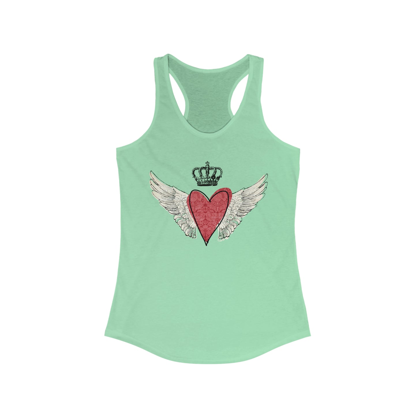 Crowned Red Heart With Angel Wings Women's Ideal Racerback Tank