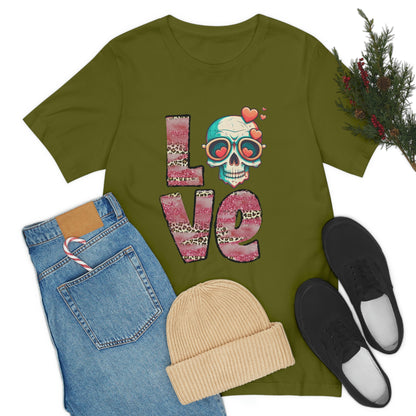 Love Valentine Skull With Red Roses Unisex Jersey Short Sleeve Tee