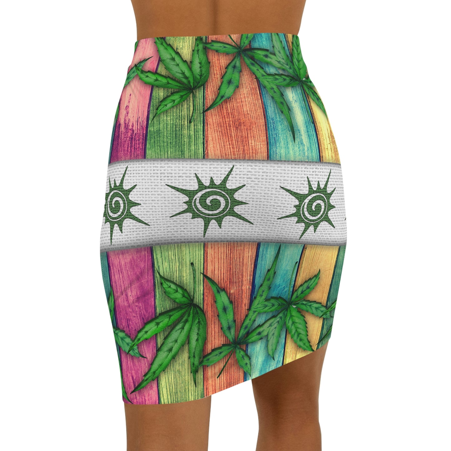 Beautiful Pink Blue Purple Multicolored 420 Weed Pot Marijuana Leaf Women's Mini Skirt (AOP)