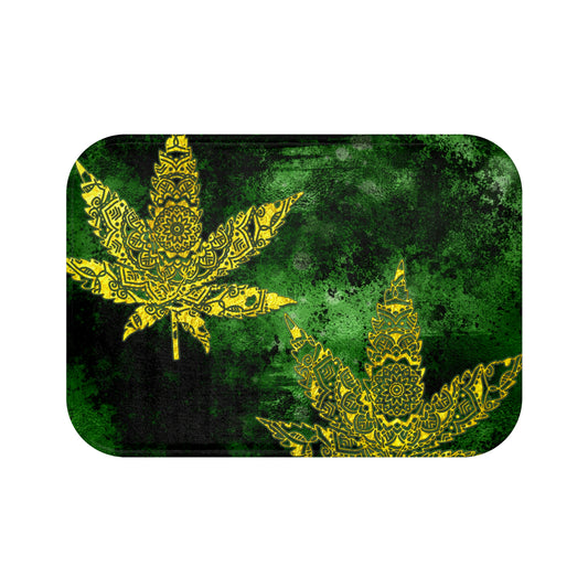 Gorgeous Designed Gold Leaf With multigreen Background Marijuana Pot Weed 420 Bathmat