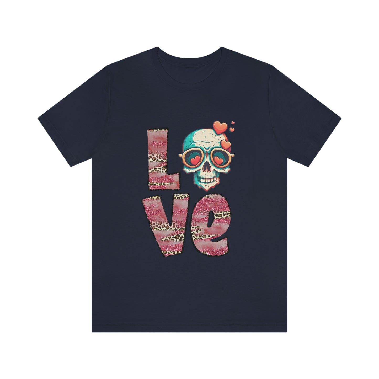 Love Valentine Skull With Red Roses Unisex Jersey Short Sleeve Tee