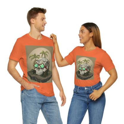 Tropical Island & Skull, Unisex Jersey Short Sleeve Tee