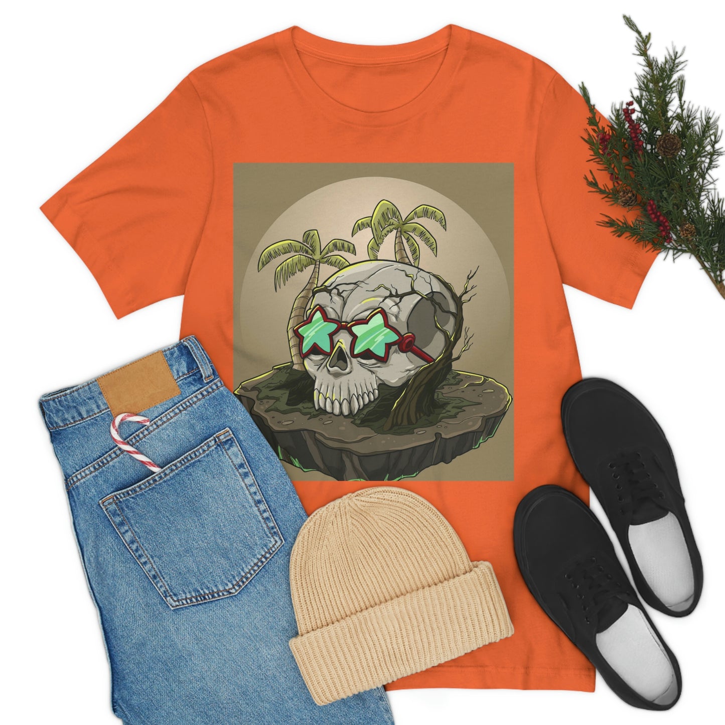 Tropical Island & Skull, Unisex Jersey Short Sleeve Tee