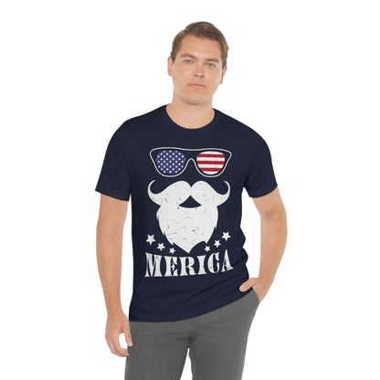 American Flag Sunglass Beard And Merican With Stars Unisex Jersey Short Sleeve Tee