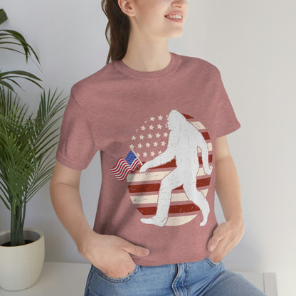 Big Foot American Flag, Fourth Of July 4th Unisex Jersey Short Sleeve Tee