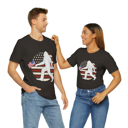 Big Foot American Flag, Fourth Of July 4th Unisex Jersey Short Sleeve Tee