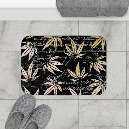 Gold And Black420 Weed Marijuana Leaf Bath Mat