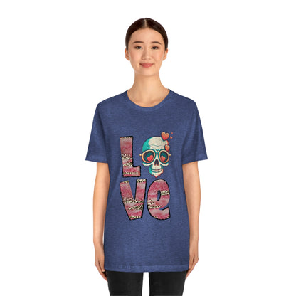 Love Valentine Skull With Red Roses Unisex Jersey Short Sleeve Tee