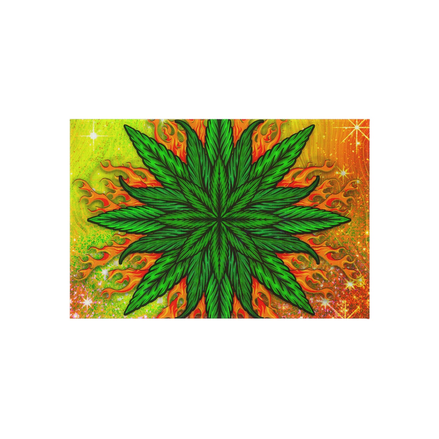 Pot Leaf Collage With Yellow Orange Background With Marijuana Pot Weed 420 Outdoor Rug