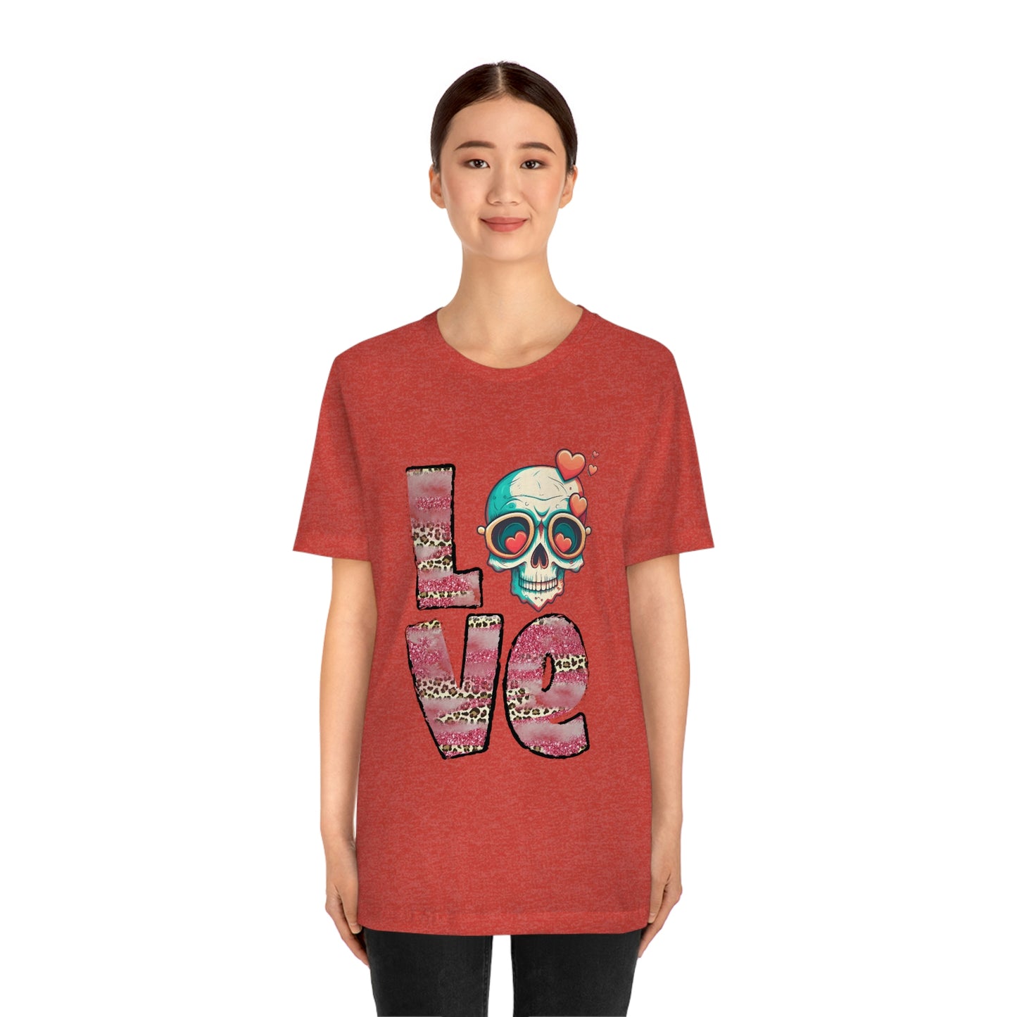 Love Valentine Skull With Red Roses Unisex Jersey Short Sleeve Tee