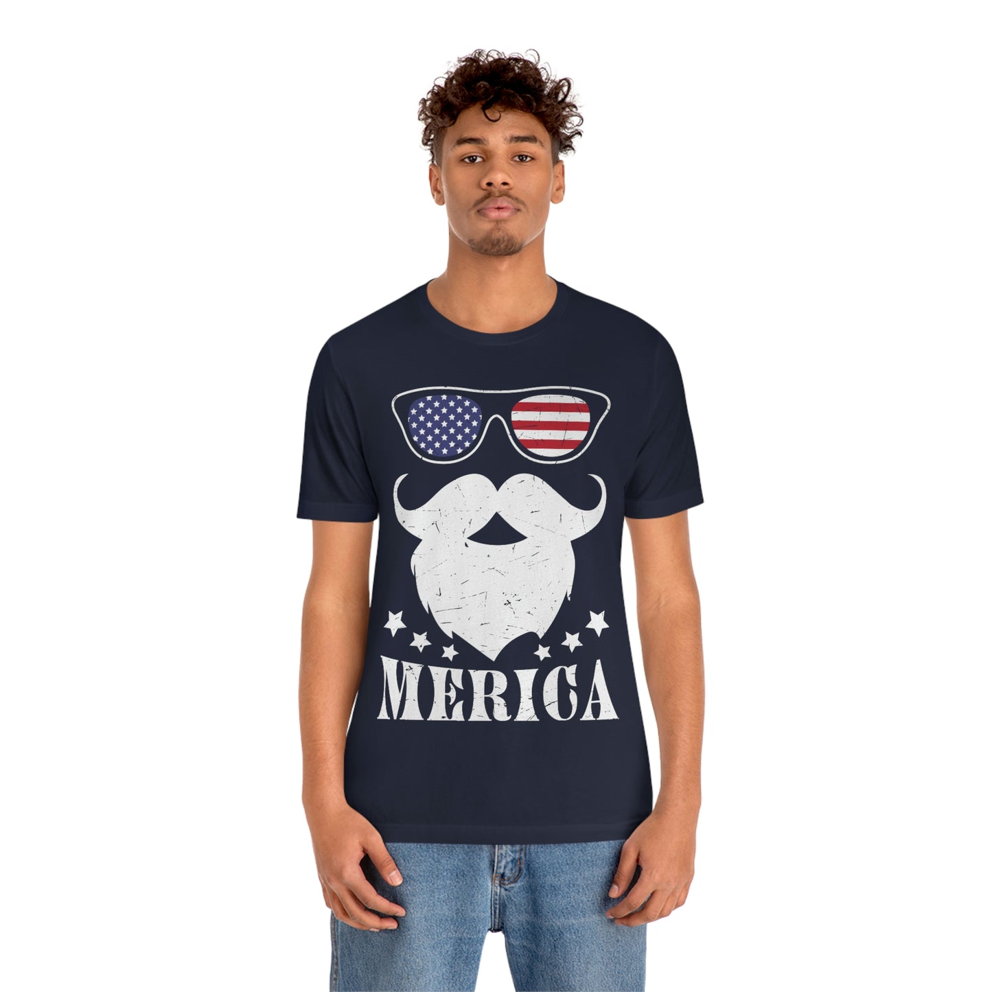 American Flag Sunglass Beard And Merican With Stars Unisex Jersey Short Sleeve Tee