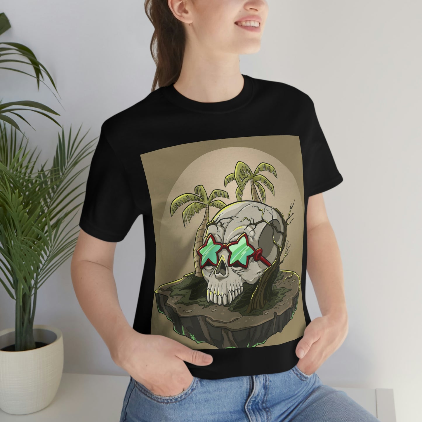 Tropical Island & Skull, Unisex Jersey Short Sleeve Tee