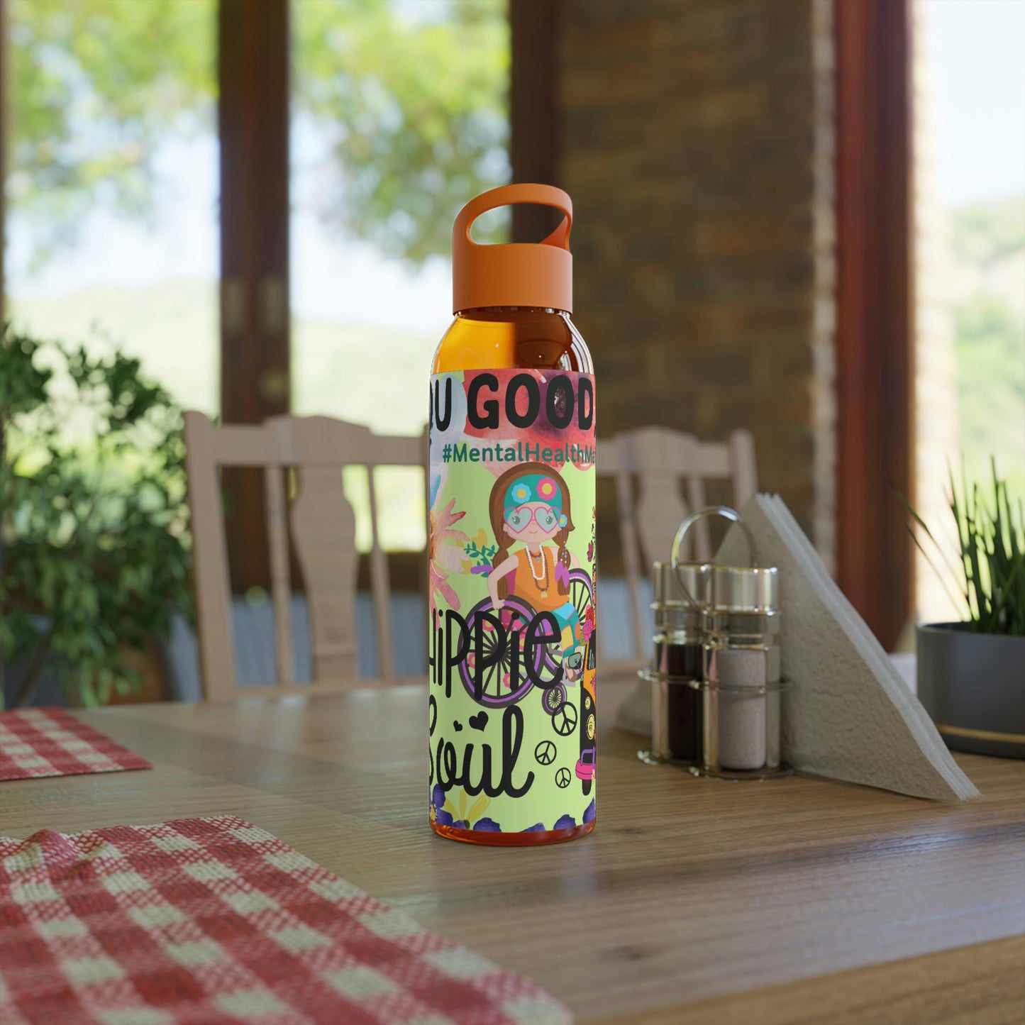 You Good Sis ? Mental Health Awareness Hippie Chic , Wheelchair Green Background Sky Water Bottle