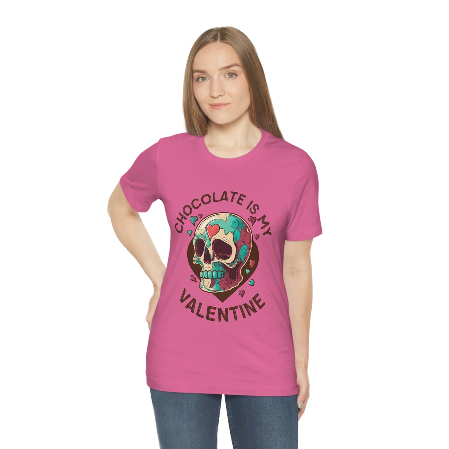 Chocolate Is My Friend My Valentine Skull Unisex Jersey Short Sleeve Tee