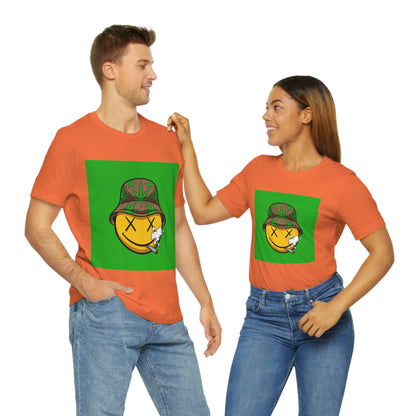 Blazed Happy Face With Hat & Pot Leafs, Unisex Jersey Short Sleeve Tee