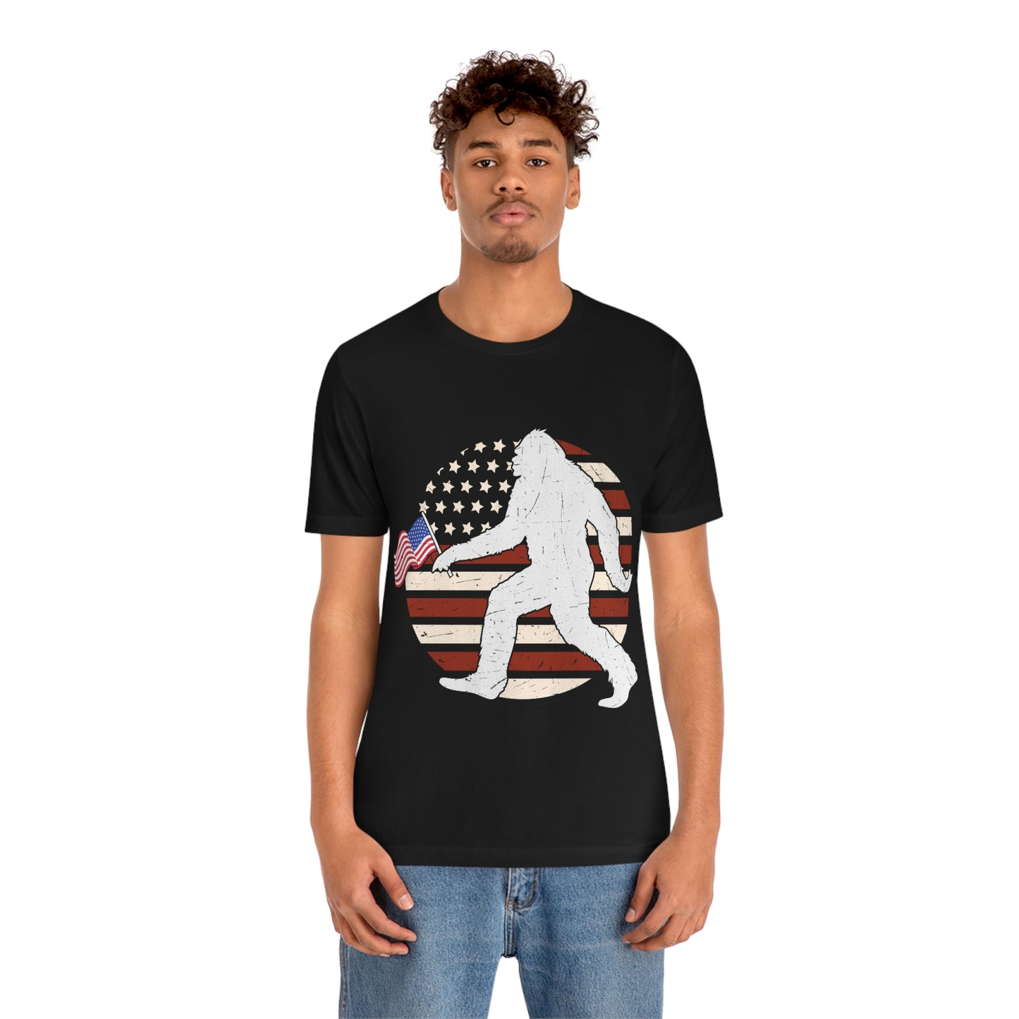 Big Foot American Flag, Fourth Of July 4th Unisex Jersey Short Sleeve Tee