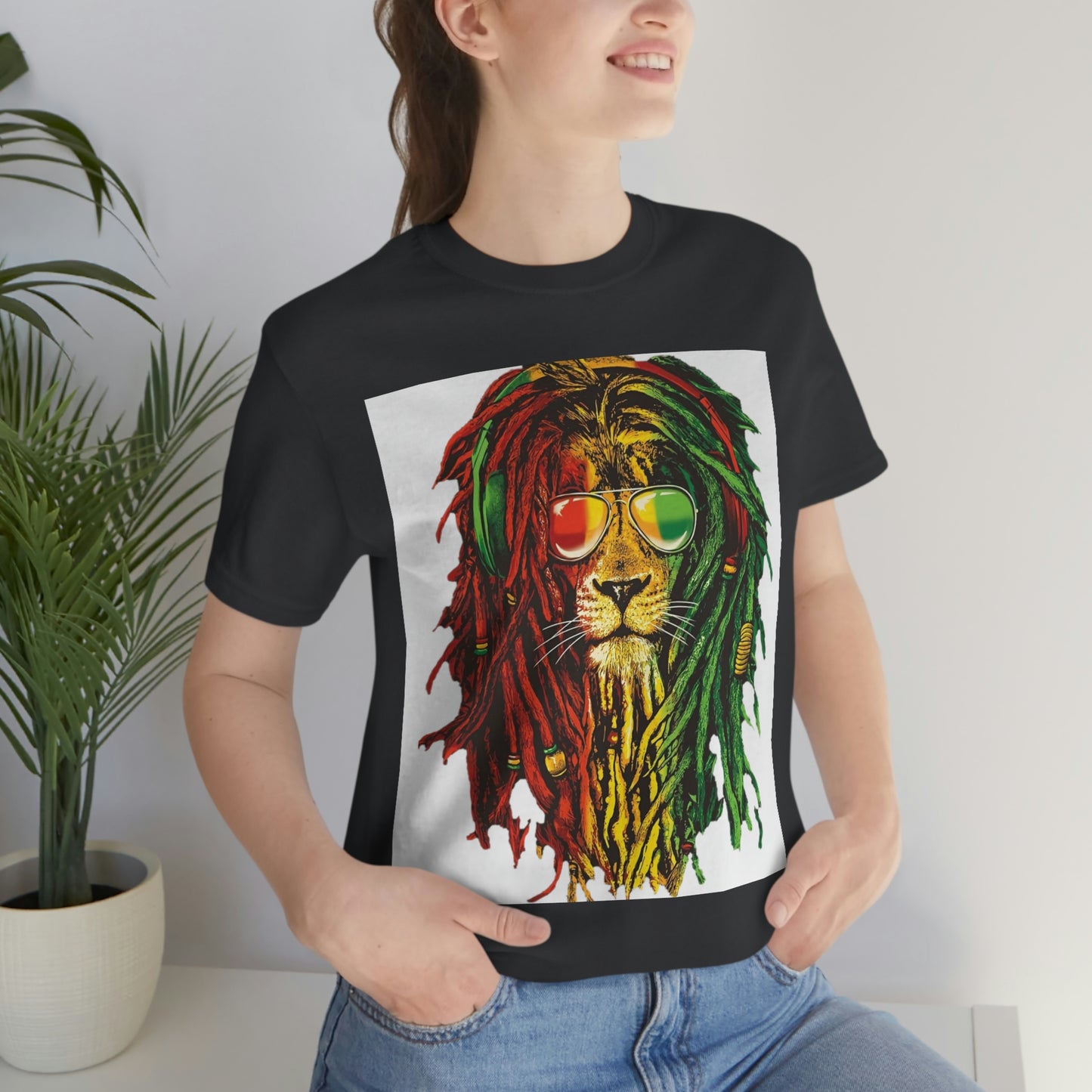 Reggae Lion With Dread locks, Unisex Jersey Short Sleeve Tee