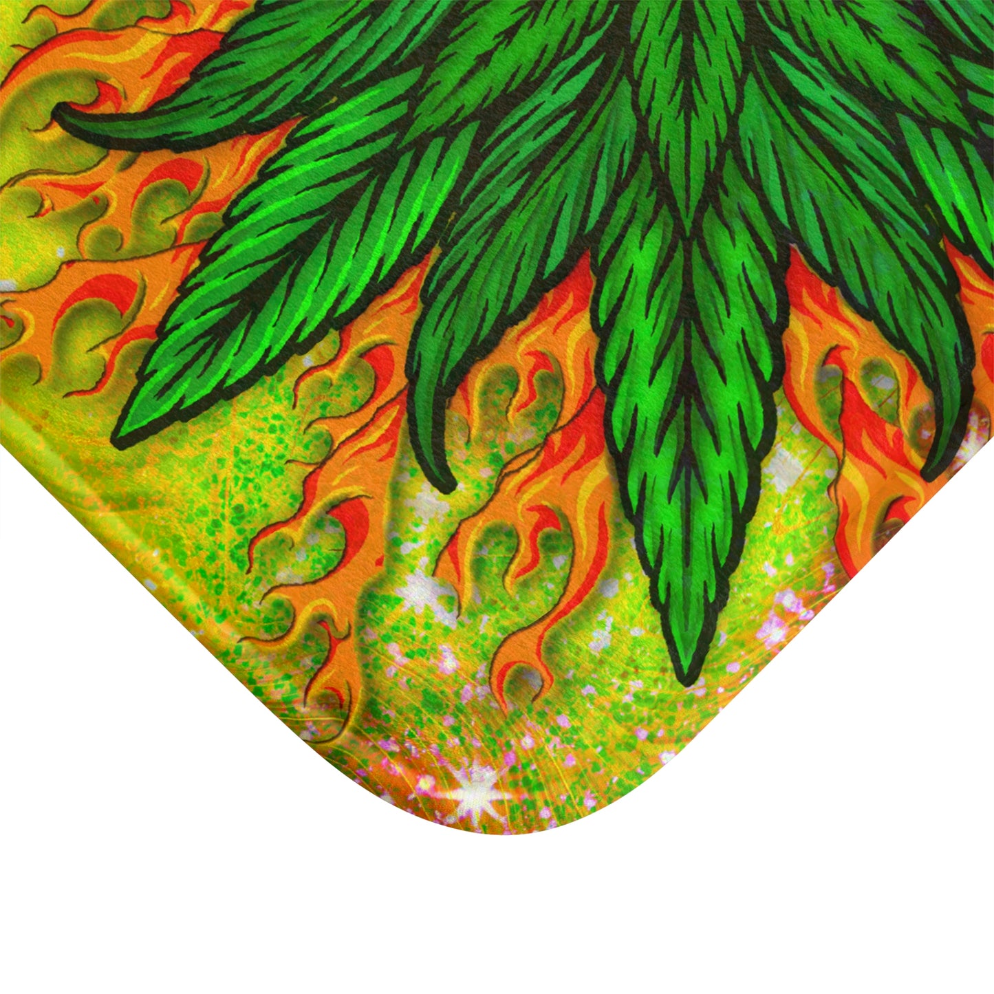 Pot Leaf Collage With Yellow Orange Background With Marijuana Pot Weed 420 Bathmat