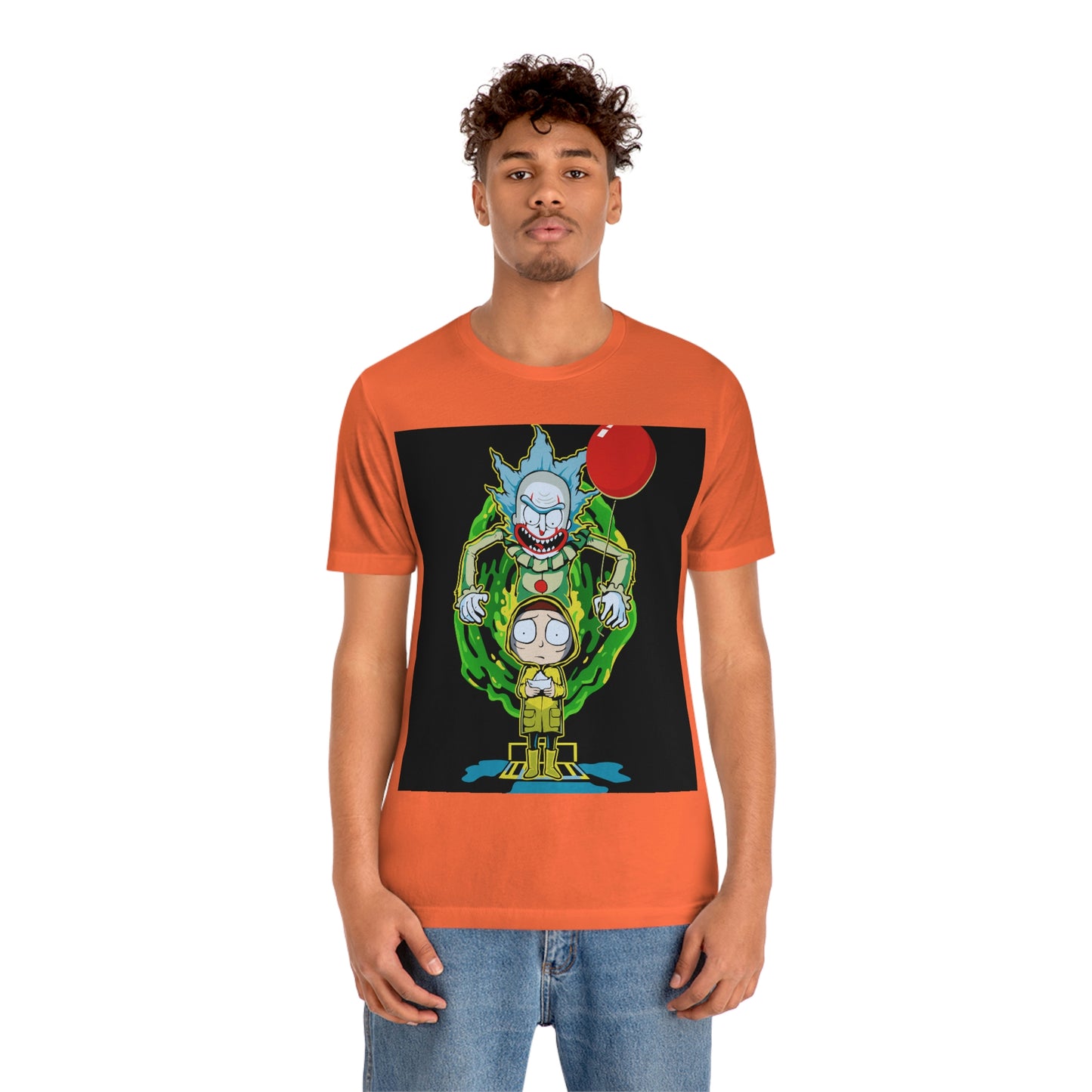 Scary Clown With Red Balloon And Kid In Yellow Rain Jacket - It Cover Unisex Jersey Short Sleeve Tee