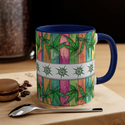 Beautiful Multicolored Pot, Weed, Marijuana Leaf Accent Coffee Mug, 11oz