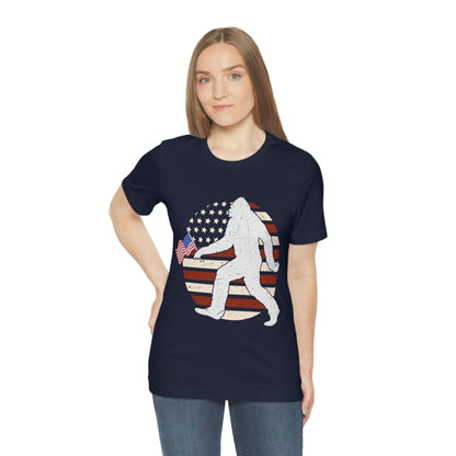 Big Foot American Flag, Fourth Of July 4th Unisex Jersey Short Sleeve Tee