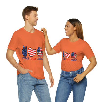 Peace Fingers , Love Heart , America Flag Design Unisex Jersey Short Sleeve Tee