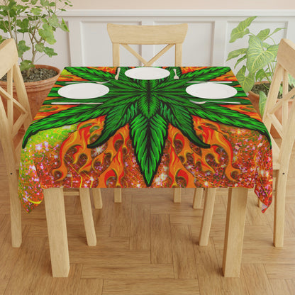 Pot Leaf Collage With Yellow Orange Background With Marijuana Pot Weed 420 Tablecloth