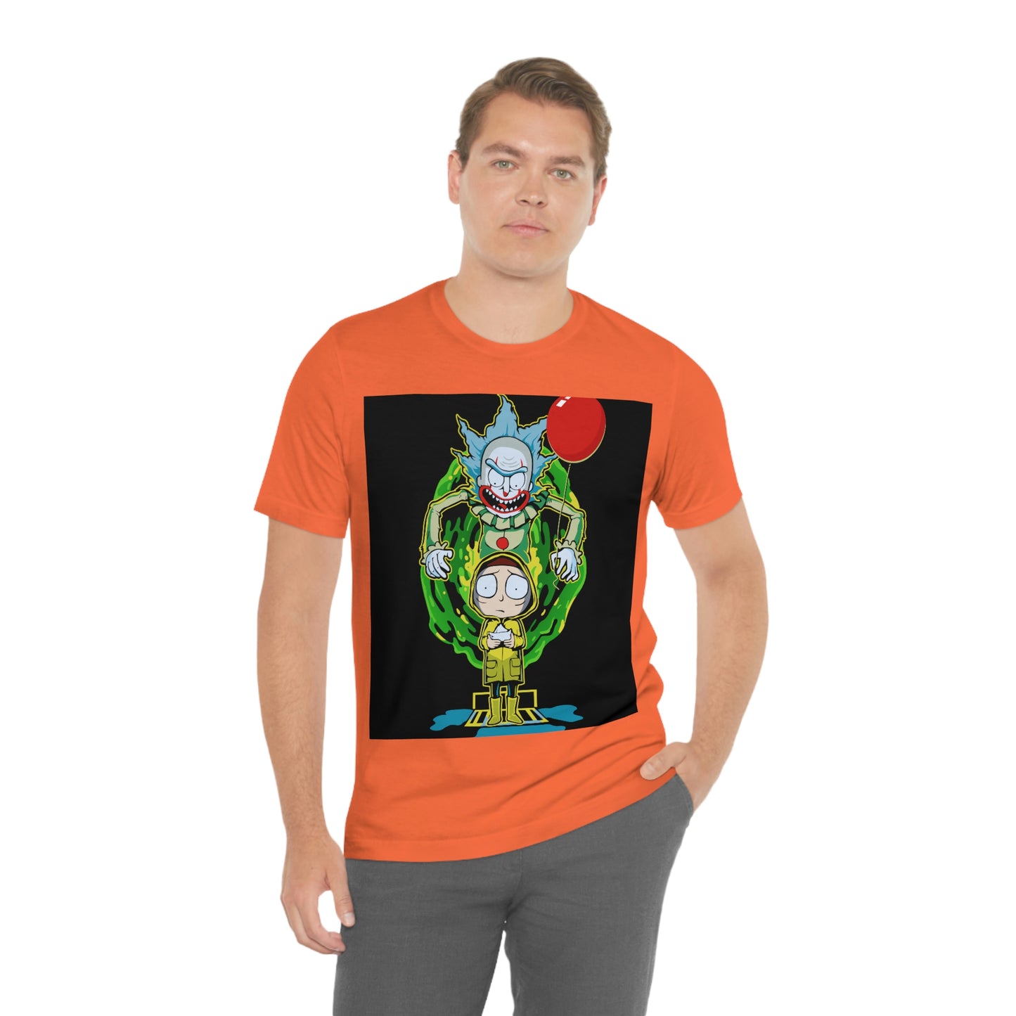 Scary Clown With Red Balloon And Kid In Yellow Rain Jacket - It Cover Unisex Jersey Short Sleeve Tee