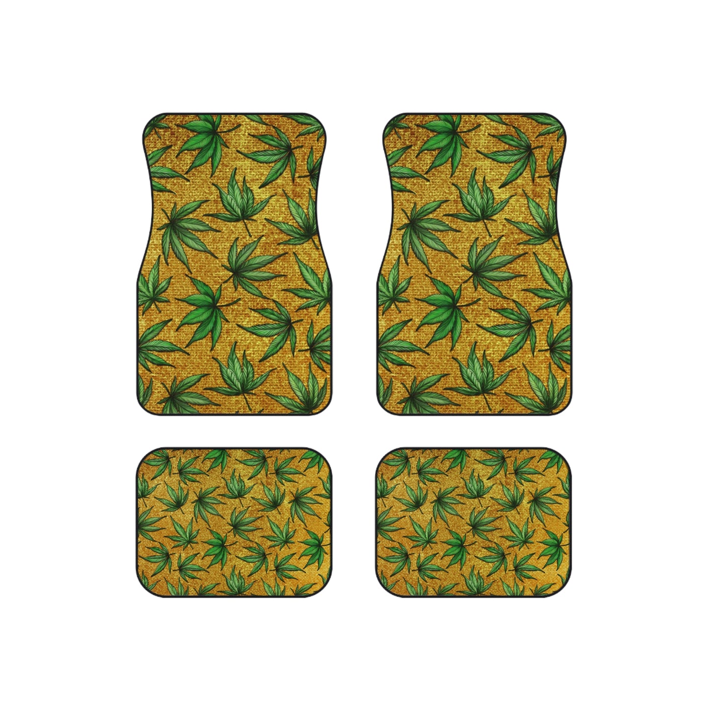 Gold And Green Marijuana Pot Weed Leaf With Gold Background 420 Car Mats (Set of 4)