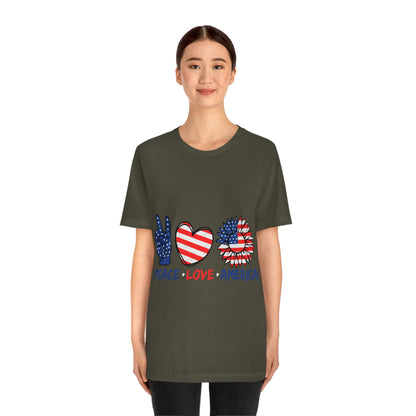 Peace Fingers , Love Heart , America Flag Design Unisex Jersey Short Sleeve Tee