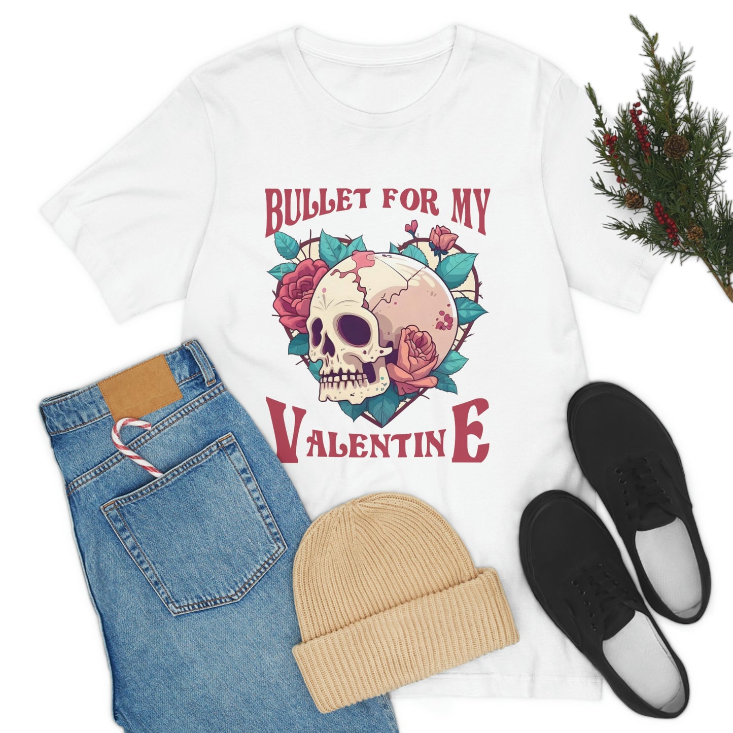 Bullet For My Valentine Skull With Red Roses Unisex Jersey Short Sleeve Tee