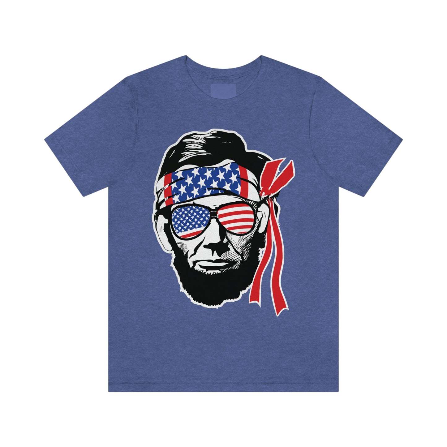 Independence Day Groovy Flag Glasses Well Known Face with Flag Bandana Unisex Jersey Short Sleeve Tee