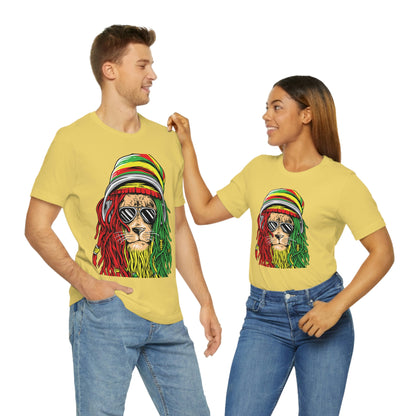 Reggae Lion With Dread locks with Hat, Unisex Jersey Short Sleeve Tee