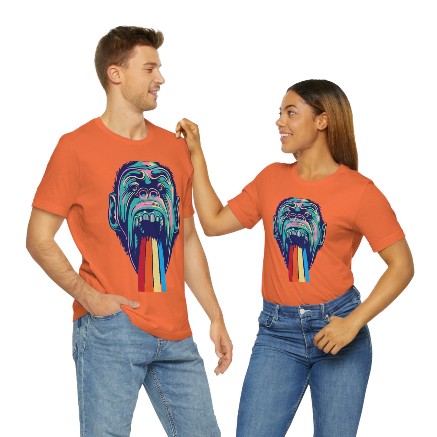 Color Ape Pouring flowing Rainbow Out His Mouth, Unisex Jersey Short Sleeve Tee