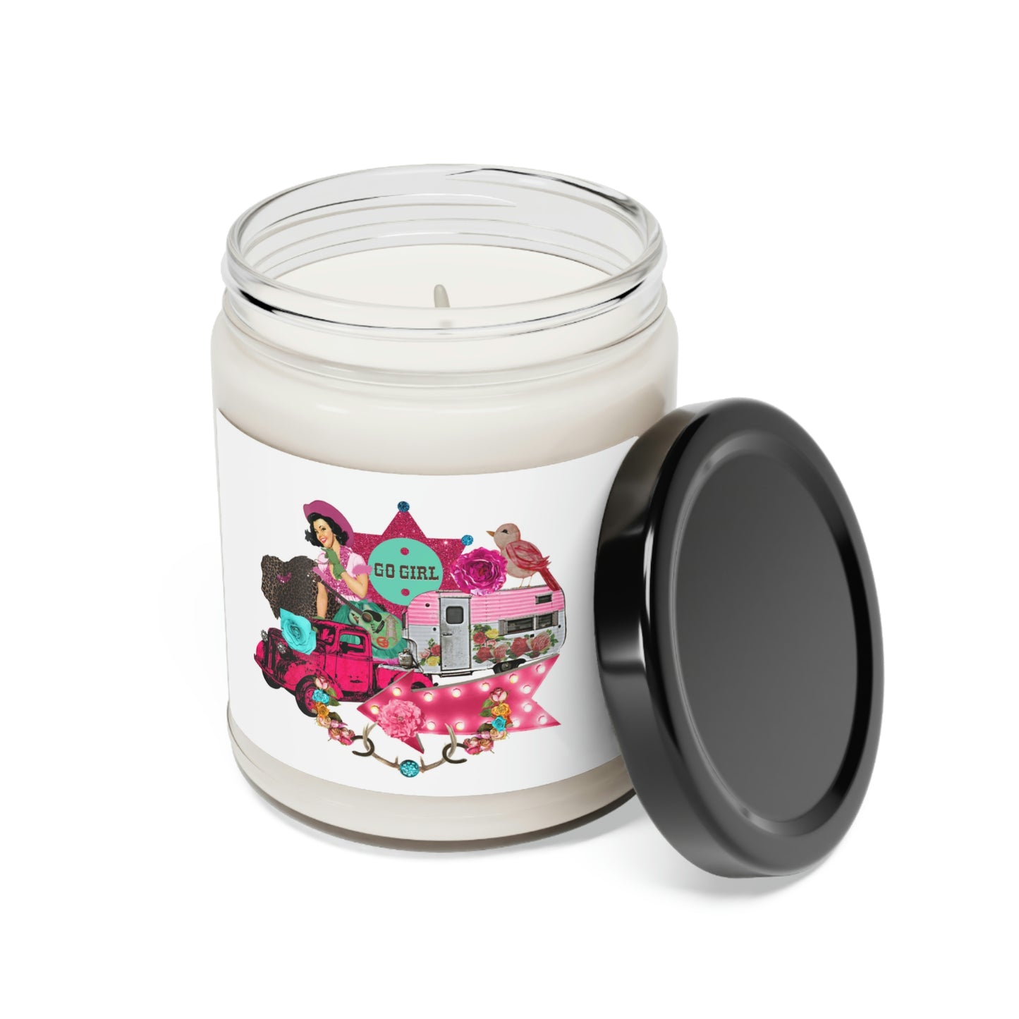 Go Girl Country Girl, Collage Horse Truck Motorhome Roses And More Scented Soy Candle, 9oz