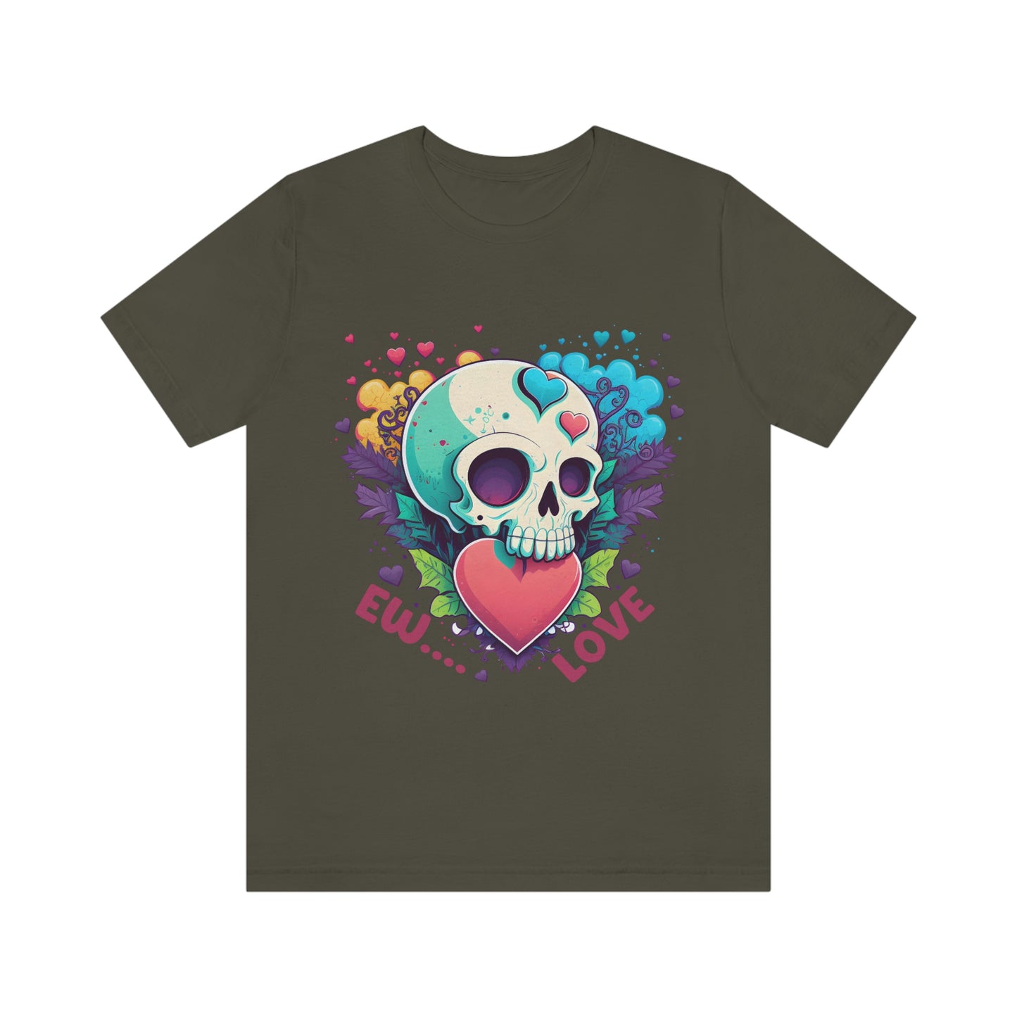 Ew Love Valentine Skull  With Pink And Blue Hearts Unisex Jersey Short Sleeve Tee