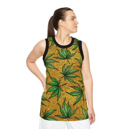 Gold And Green Marijuana Pot Weed Leaf With Gold Background 420 Unisex Basketball Jersey (AOP)