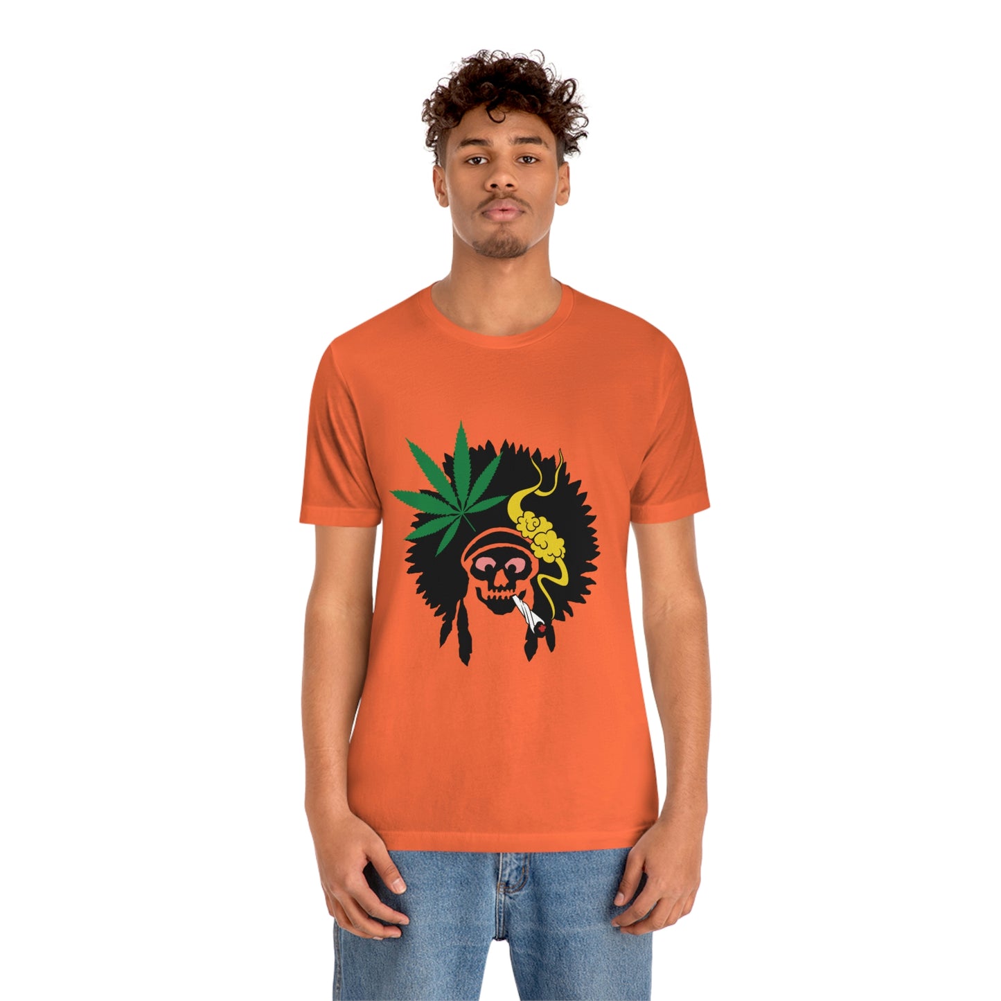 Skull Pot Smoking Indian, Unisex Jersey Short Sleeve Tee