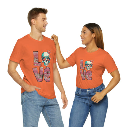 Love Valentine Skull With Red Roses Unisex Jersey Short Sleeve Tee