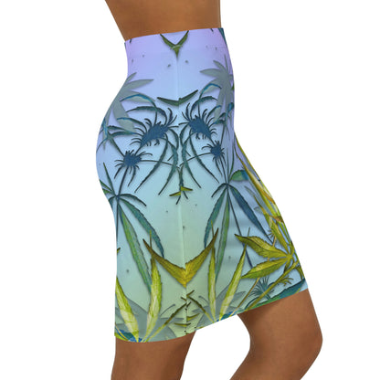 Sassy Pink And Green 420 Weed Marijuana Leaf Women's Mini Skirt (AOP)