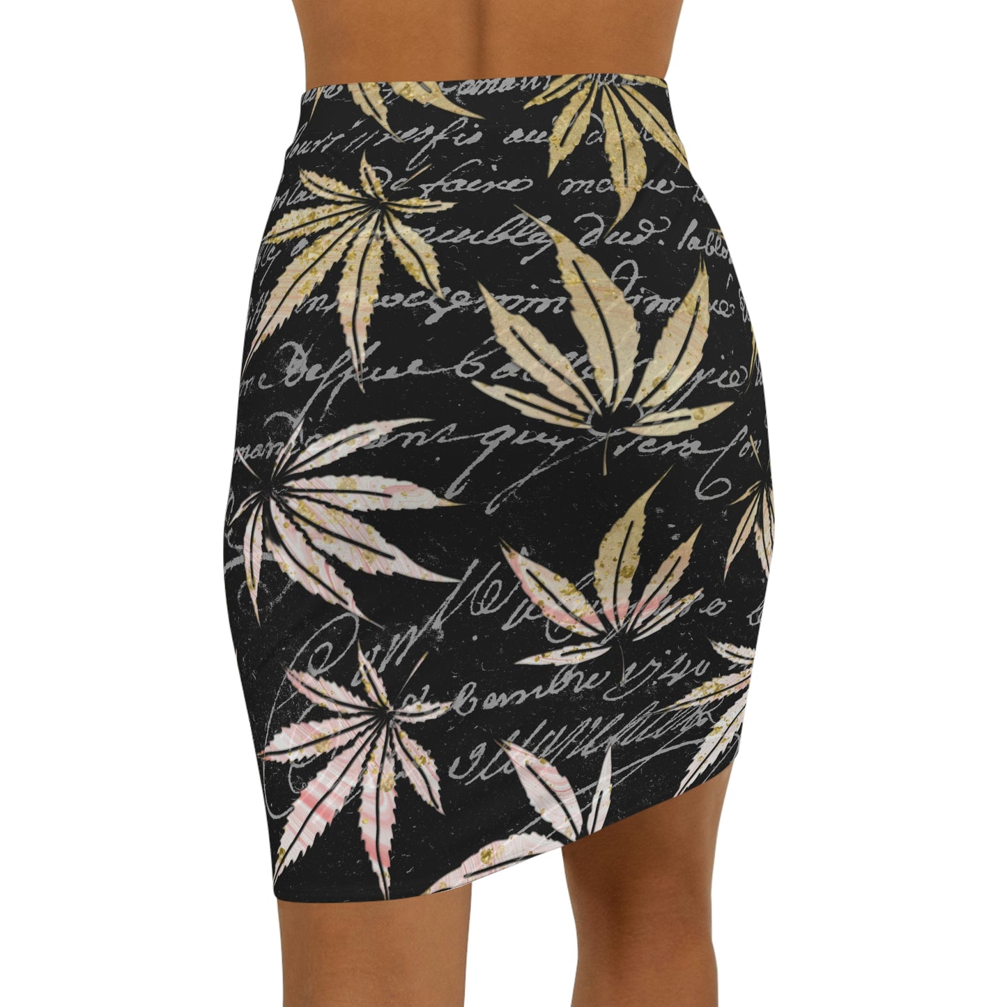 Gold And Black 420 Weed Pot Marijuana Leaf Women's Mini Skirt (AOP)