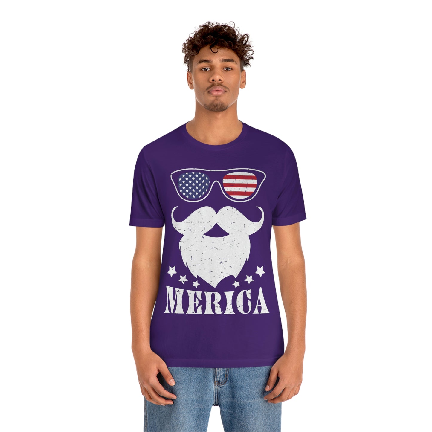 American Flag Sunglass Beard And Merican With Stars Unisex Jersey Short Sleeve Tee