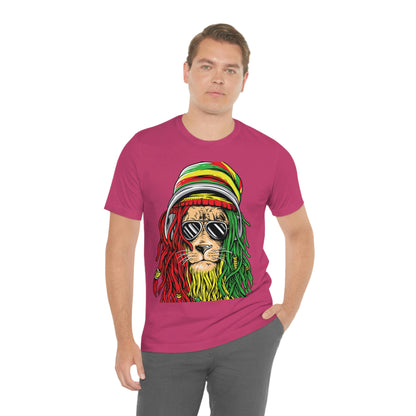 Reggae Lion With Dread locks with Hat, Unisex Jersey Short Sleeve Tee