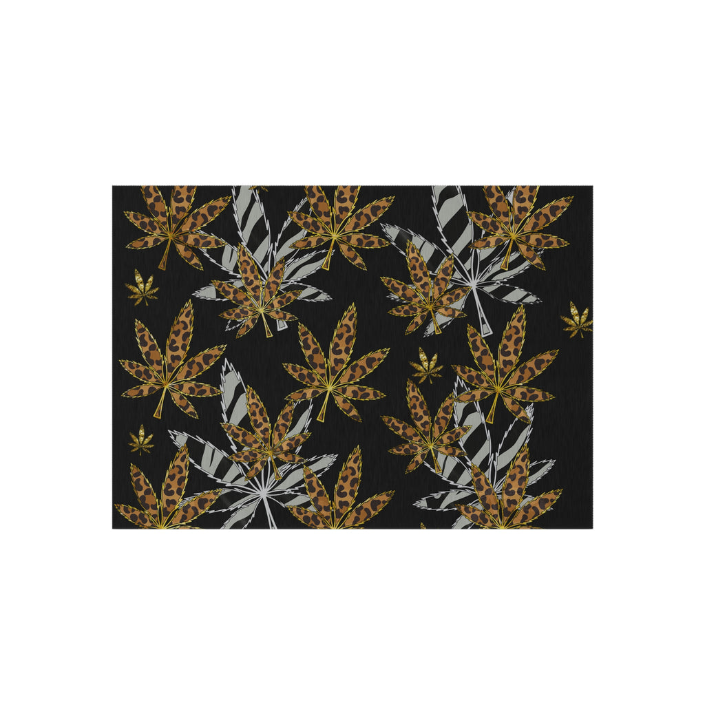 Gold And Zebra Marijuana Pot Weed Leaf 420 Marijuana Leaf Outdoor Rug