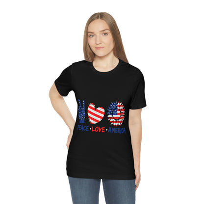 Peace Fingers , Love Heart , America Flag Design Unisex Jersey Short Sleeve Tee