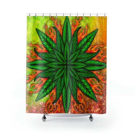 Pot Leaf Collage With Yellow Orange Background With Marijuana Pot Weed 420 Shower Curtains