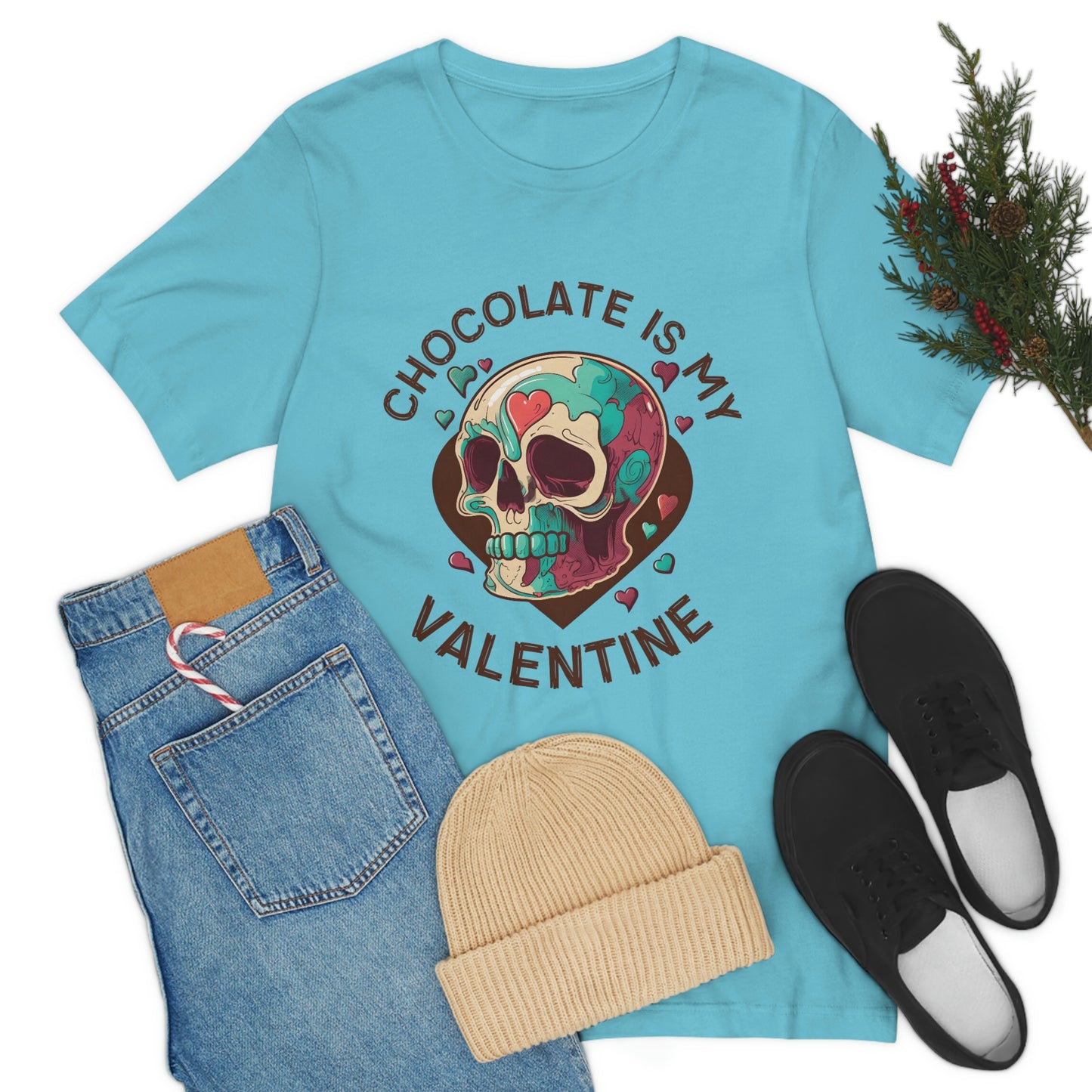 Chocolate Is My Friend My Valentine Skull Unisex Jersey Short Sleeve Tee