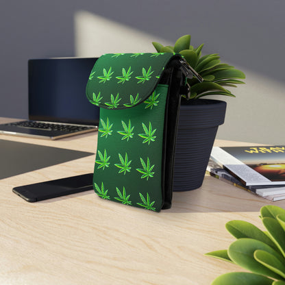 Green Leaf Marijuana Pot Weed Leaf 420 Leaf Small Cell Phone Wallet