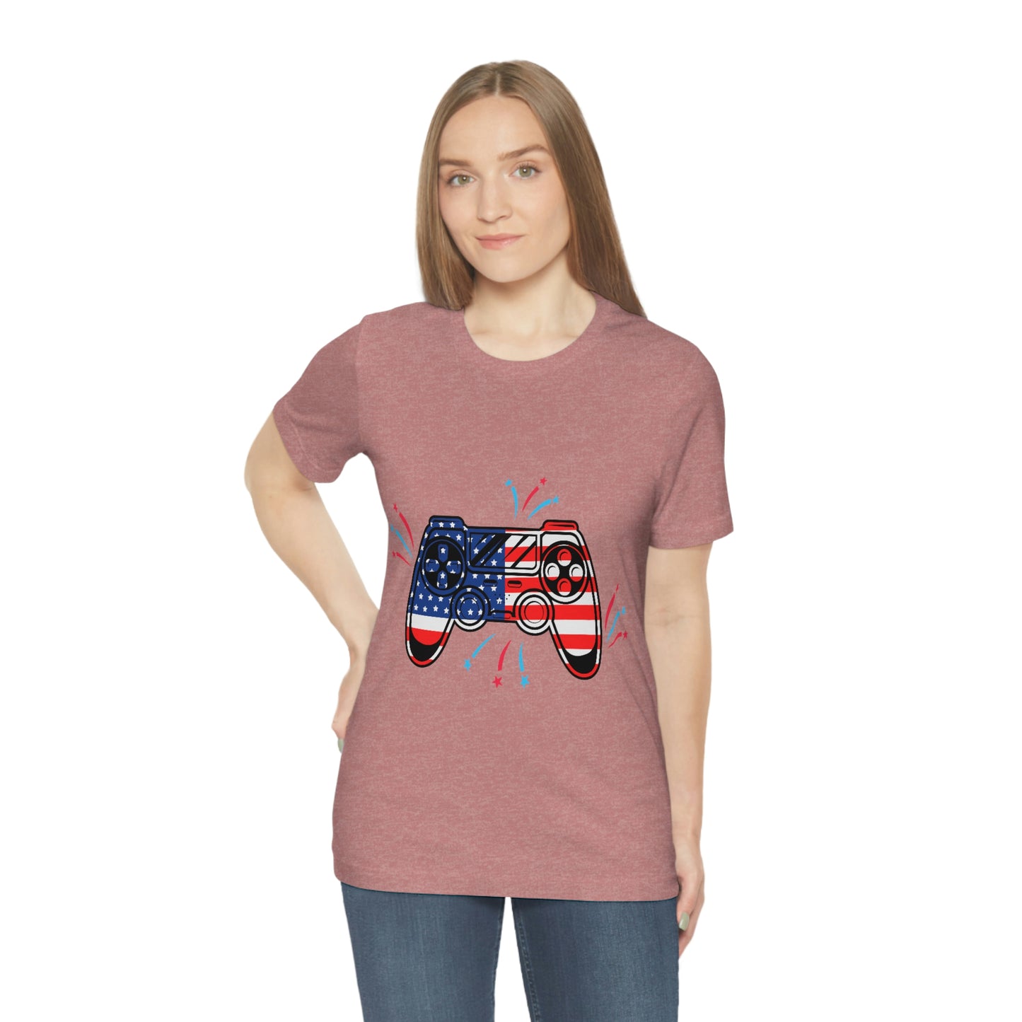 American Flag, Fourth Of July 4th , American Flag Game Controller Unisex Jersey Short Sleeve Tee